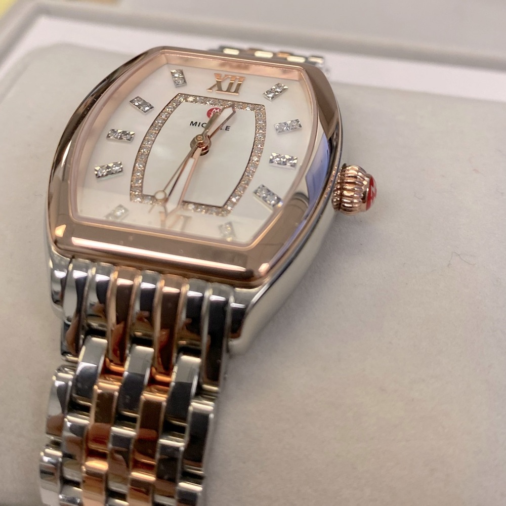 Michele ~ RELEVE MOP Diamond Dial Rose Gold/Two-Tone Stainless-Steel Watch - Picture 7 of 16